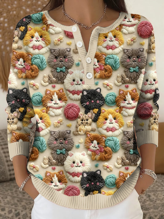 Damen Katzen Kunstdruck Top