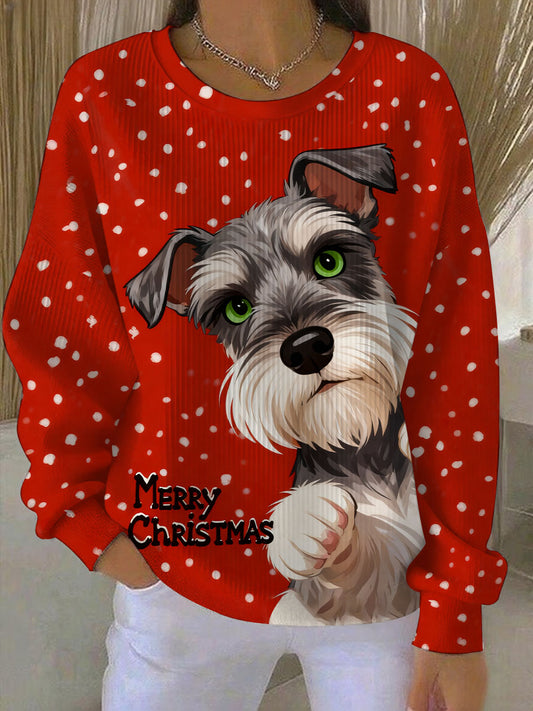 Damen Vintage Weihnachts hund Bedrucktes Sweatshirt
