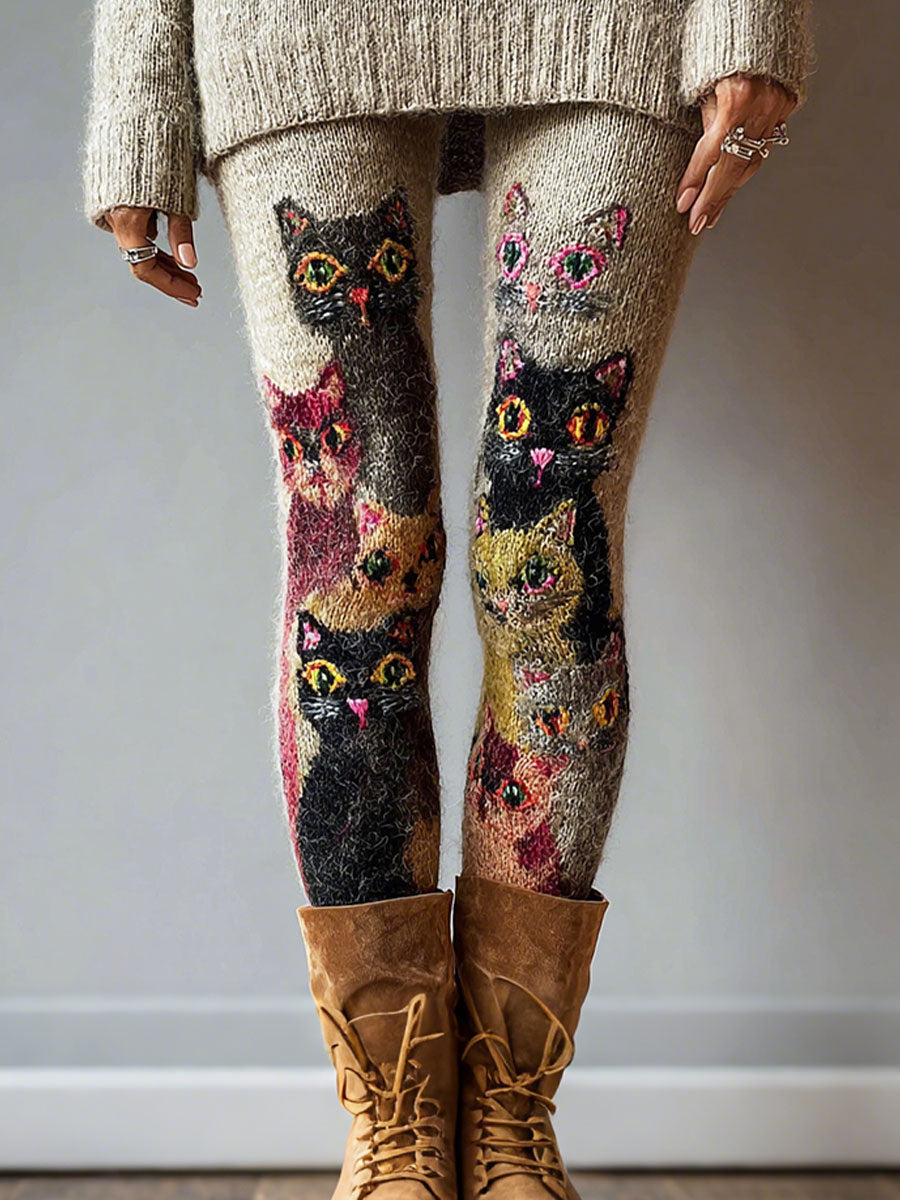 Damen Katzen Print Leggings
