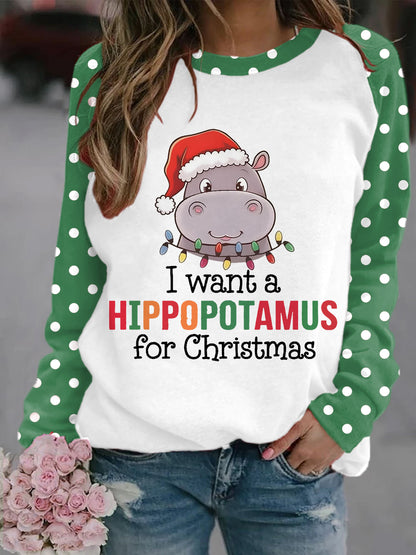 Frauen Ich will ein Nilpferd für Weihnachten Casual Sweatshirt