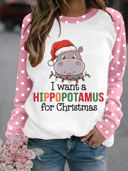 Frauen Ich will ein Nilpferd für Weihnachten Casual Sweatshirt
