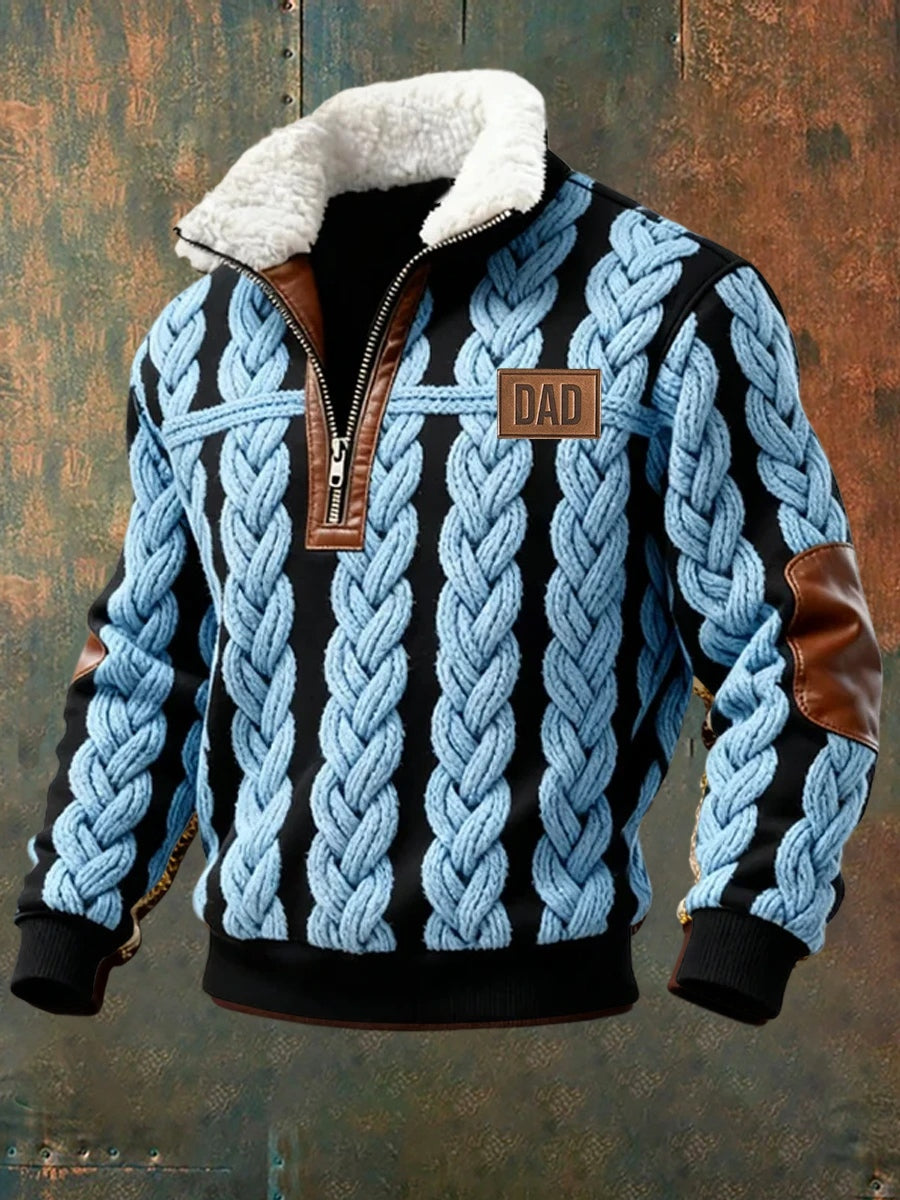 Herren Retro Western Art Print Casual Reiß verschluss Pelz Kragen Sweatshirt