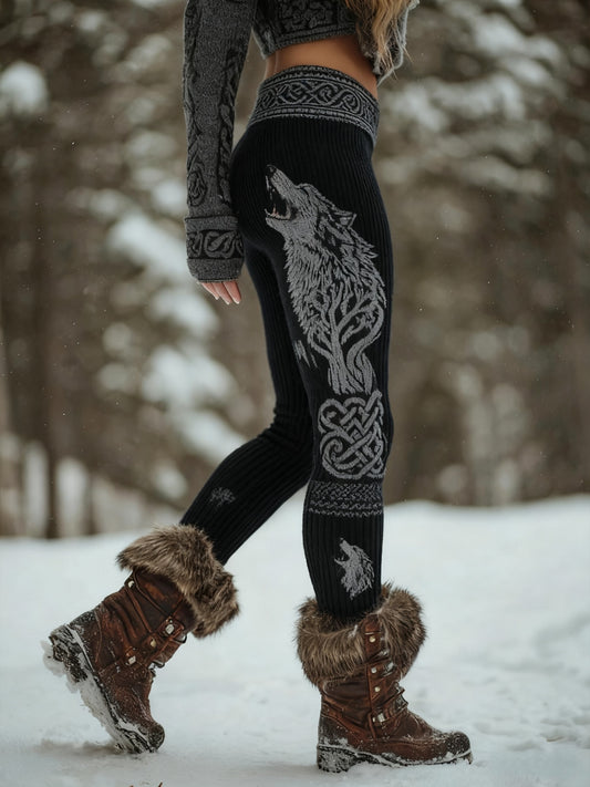 Frauen Wikinger Wolf Keltischer Knoten Baum des Lebens Gradienten Sport Stretch Leggings