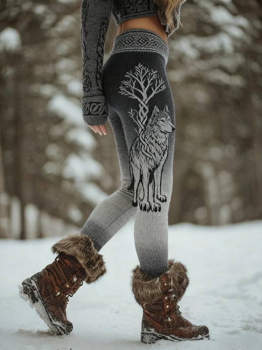 Frauen Wikinger Wolf Keltischer Knoten Baum des Lebens Gradienten Sport Stretch Leggings