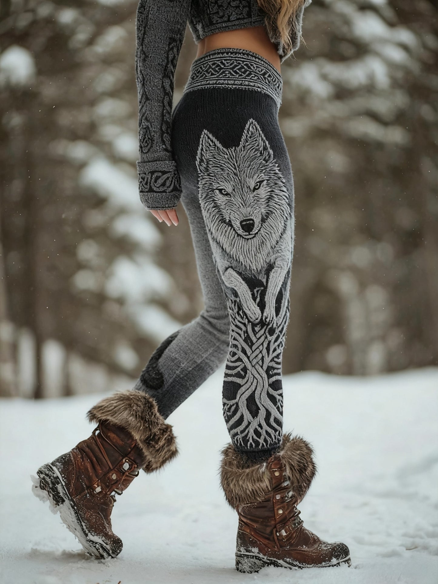 Frauen Wikinger Wolf Keltischer Knoten Baum des Lebens Gradienten Sport Stretch Leggings