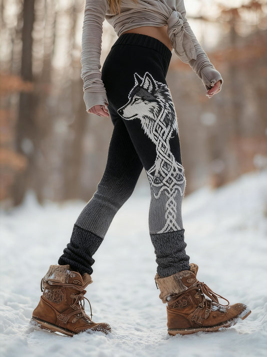 Frauen Wikinger Wolf Baum des Lebens Muster Gemütliche Leggings