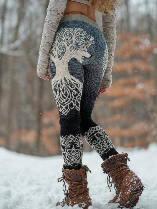 Frauen Wikinger Wolf Baum des Lebens Muster Gemütliche Leggings