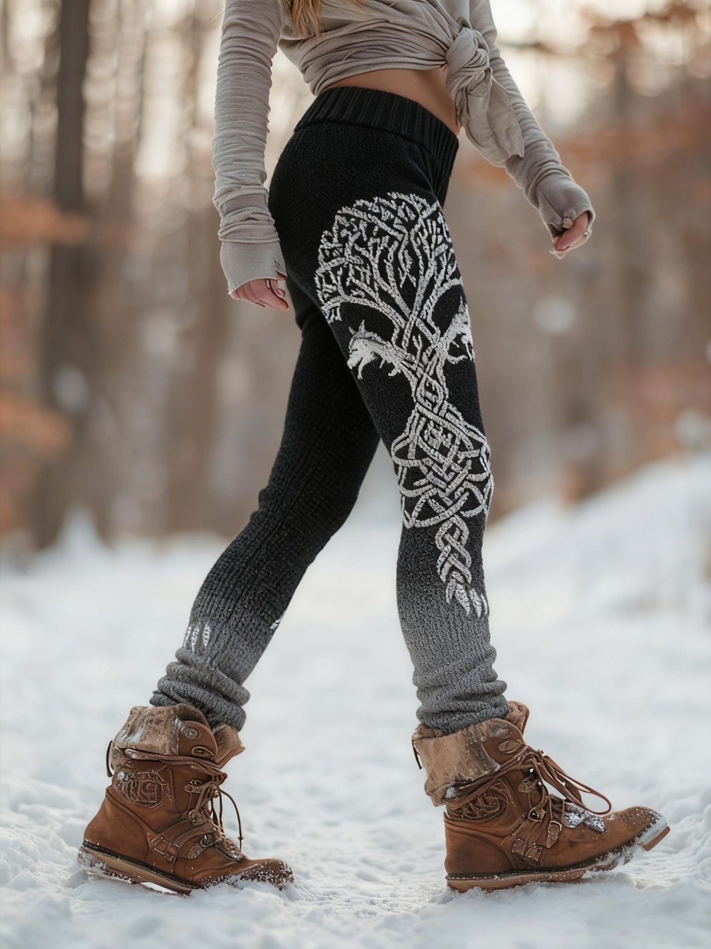 Frauen Wikinger Wolf Baum des Lebens Muster Gemütliche Leggings