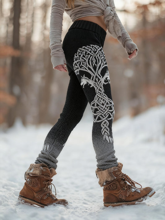 Frauen Wikinger Wolf Baum des Lebens Muster Gemütliche Leggings