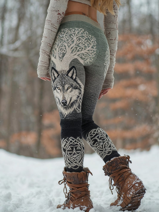 Frauen Wikinger Wolf Baum des Lebens Muster Gemütliche Leggings