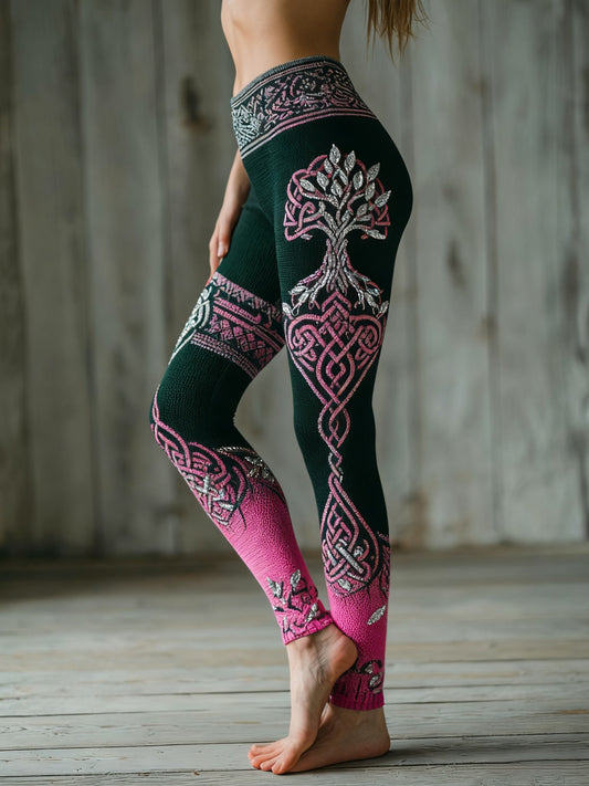 Frauen Wikinger Baum des Lebens Muster Gradient Mehrfarbige gemütliche Leggings