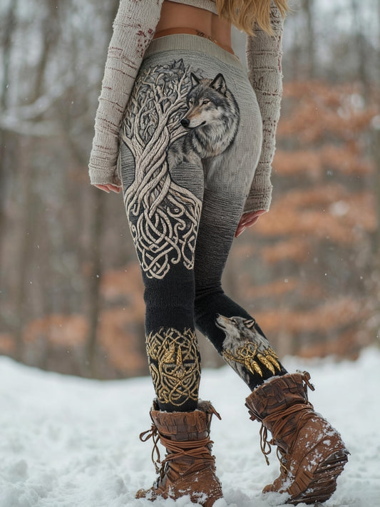 Frauen Wikinger Wolf Baum des Lebens Muster Gemütliche Leggings