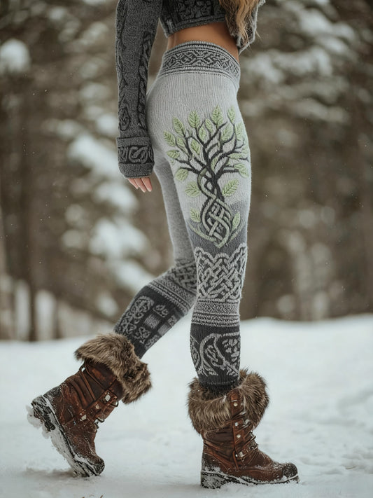 Frauen Wikinger Baum des Lebens Muster Gemütliche Leggings