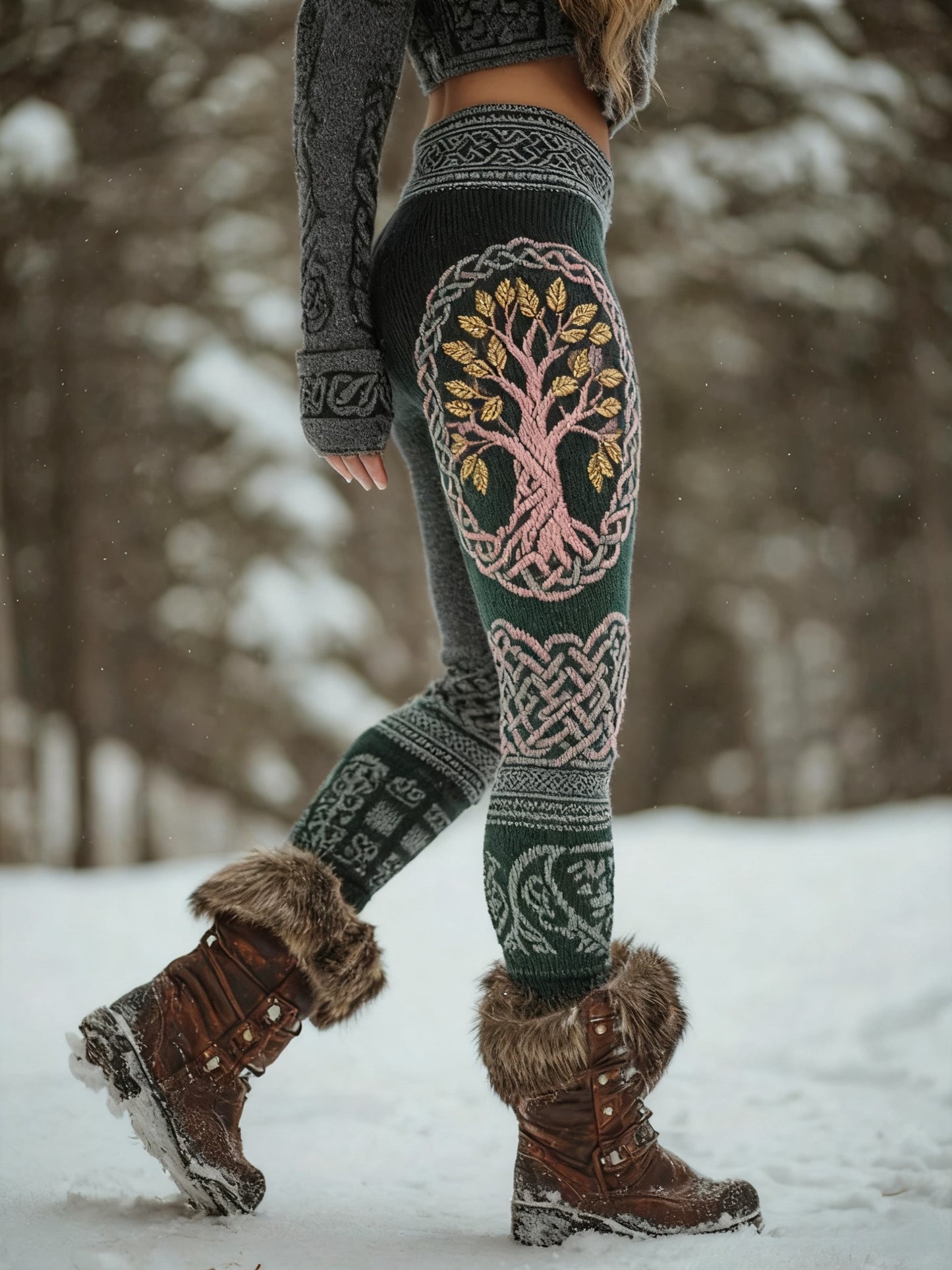 Frauen Wikinger Baum des Lebens Muster Gemütliche Leggings