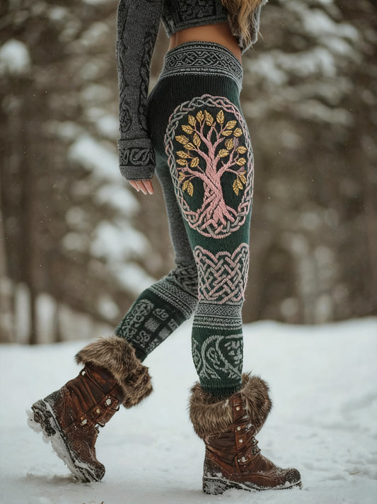 Frauen Wikinger Baum des Lebens Muster Gemütliche Leggings