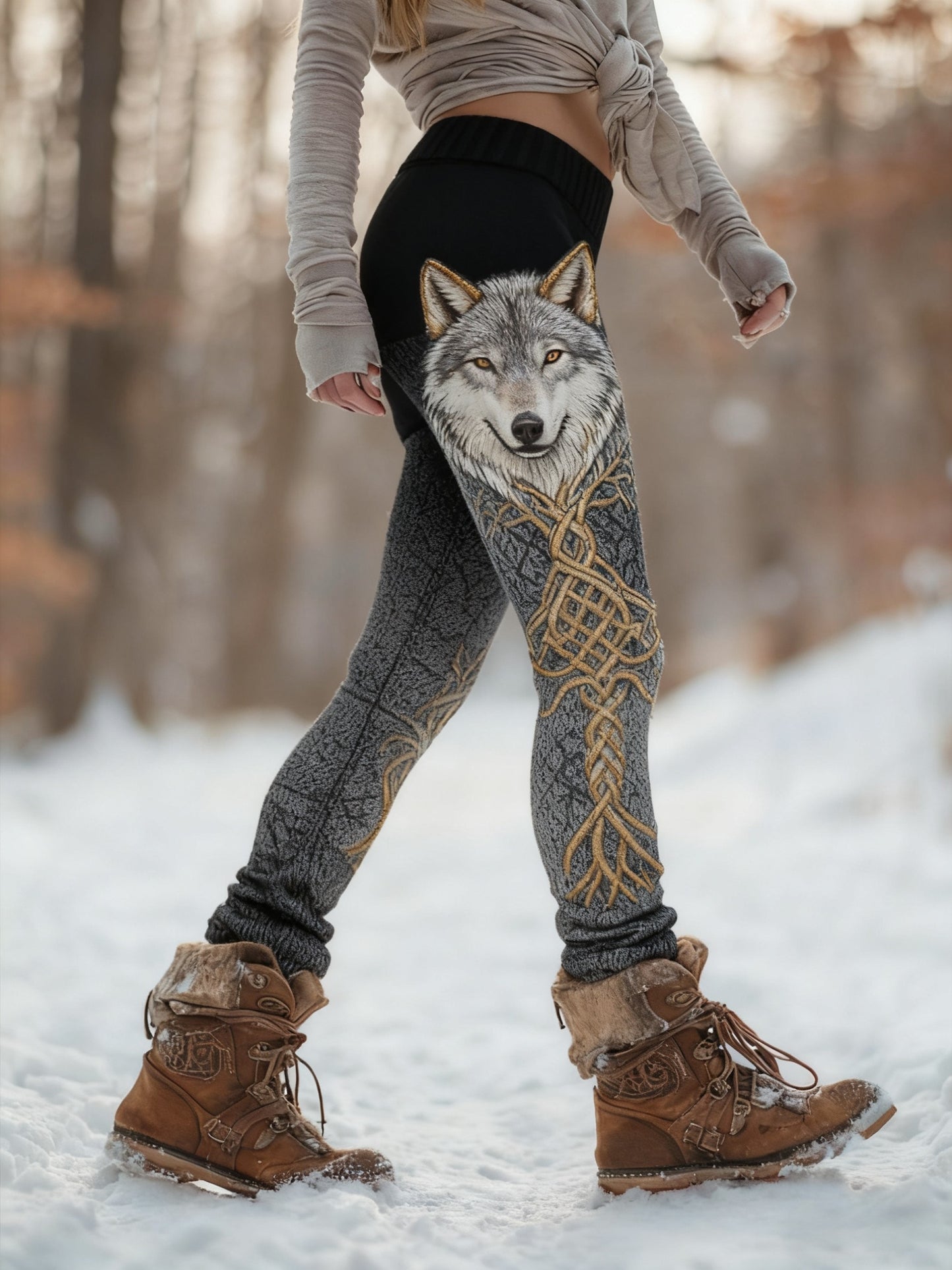 Frauen Wikinger Wolf Baum des Lebens Muster Gemütliche Leggings