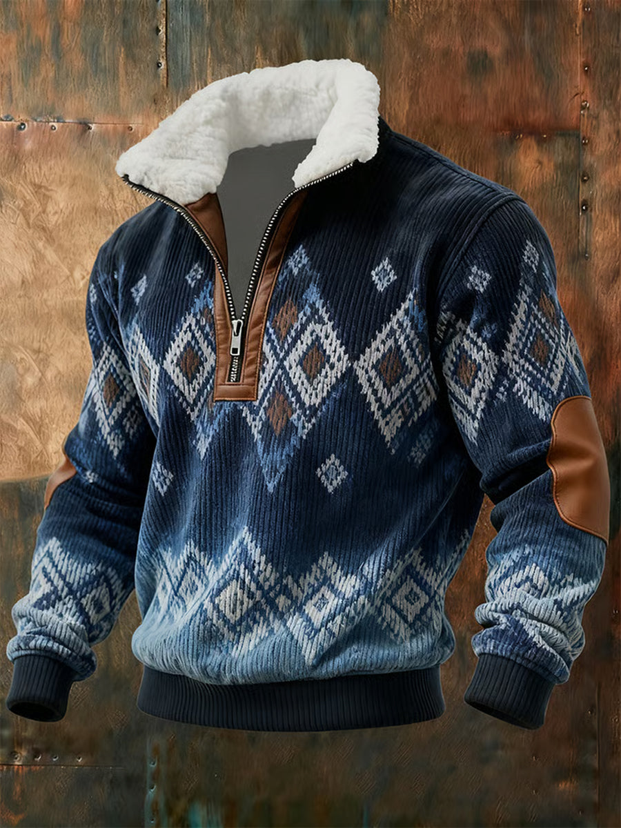 Herren Retro-Farb block druck Lässiger Pelz kragen Kapuzen pullover mit Reiß verschluss