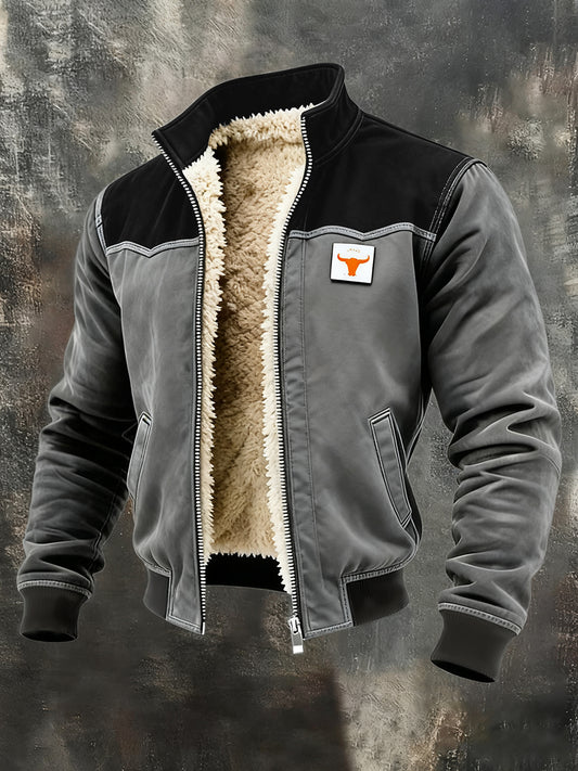 Herren Retro Patchwork Warme Reiß verschluss Outdoor Jacke