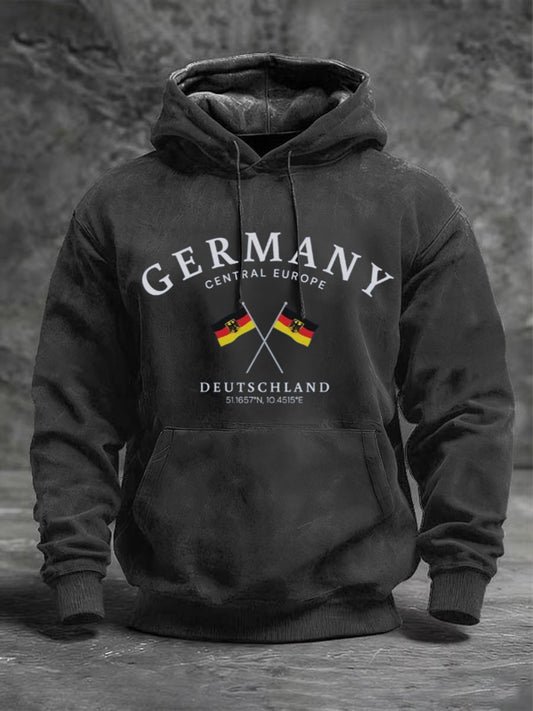 Männer schwarze Deutschland Flagge & Koordinaten Druck Hoodie