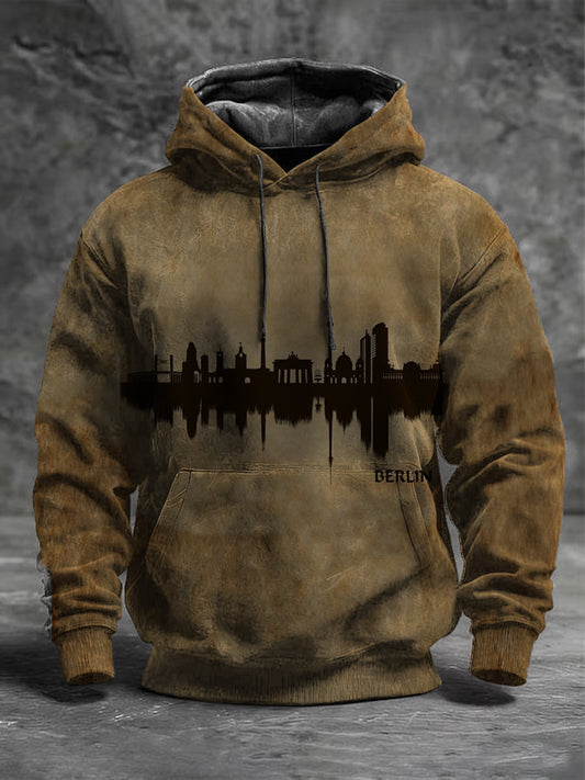 Herren brauner Berliner Skyline-Reflexions druck Hoodie