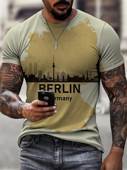 Herren Beige Berlin Skyline & Karten druck T - Shirt