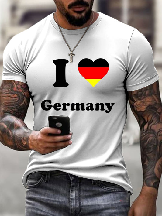 Herren Weiß "I Love Germany" Flagge Herz druck T - Shirt