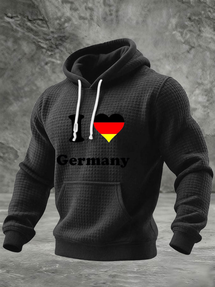 Herren Black Grid Cotton "I Love Germany" Print Hoodie