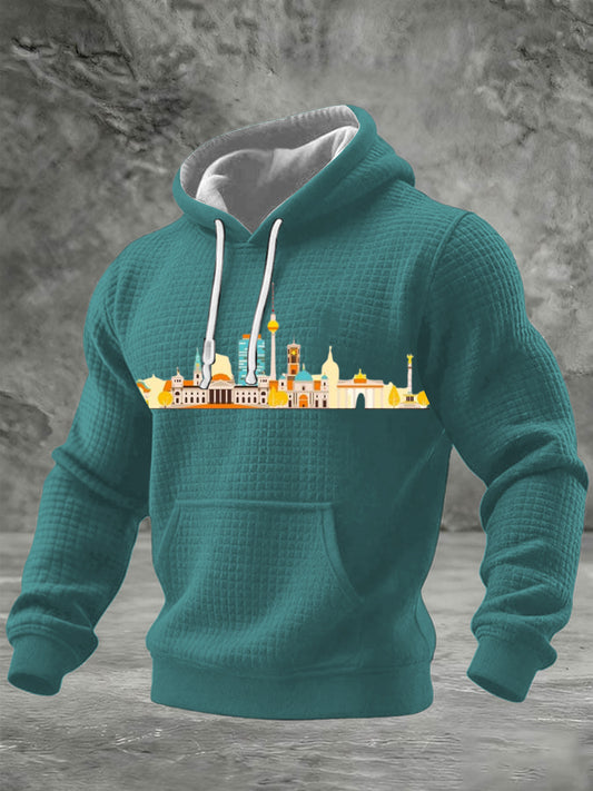 Herren Teal Grid Baumwolle Berlin Skyline Print Hoodie
