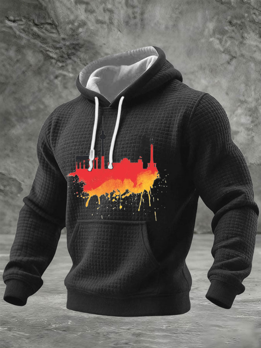 Schwarze Grid Baumwolle für Herren Berlin Skyline Splash Print Hoodie