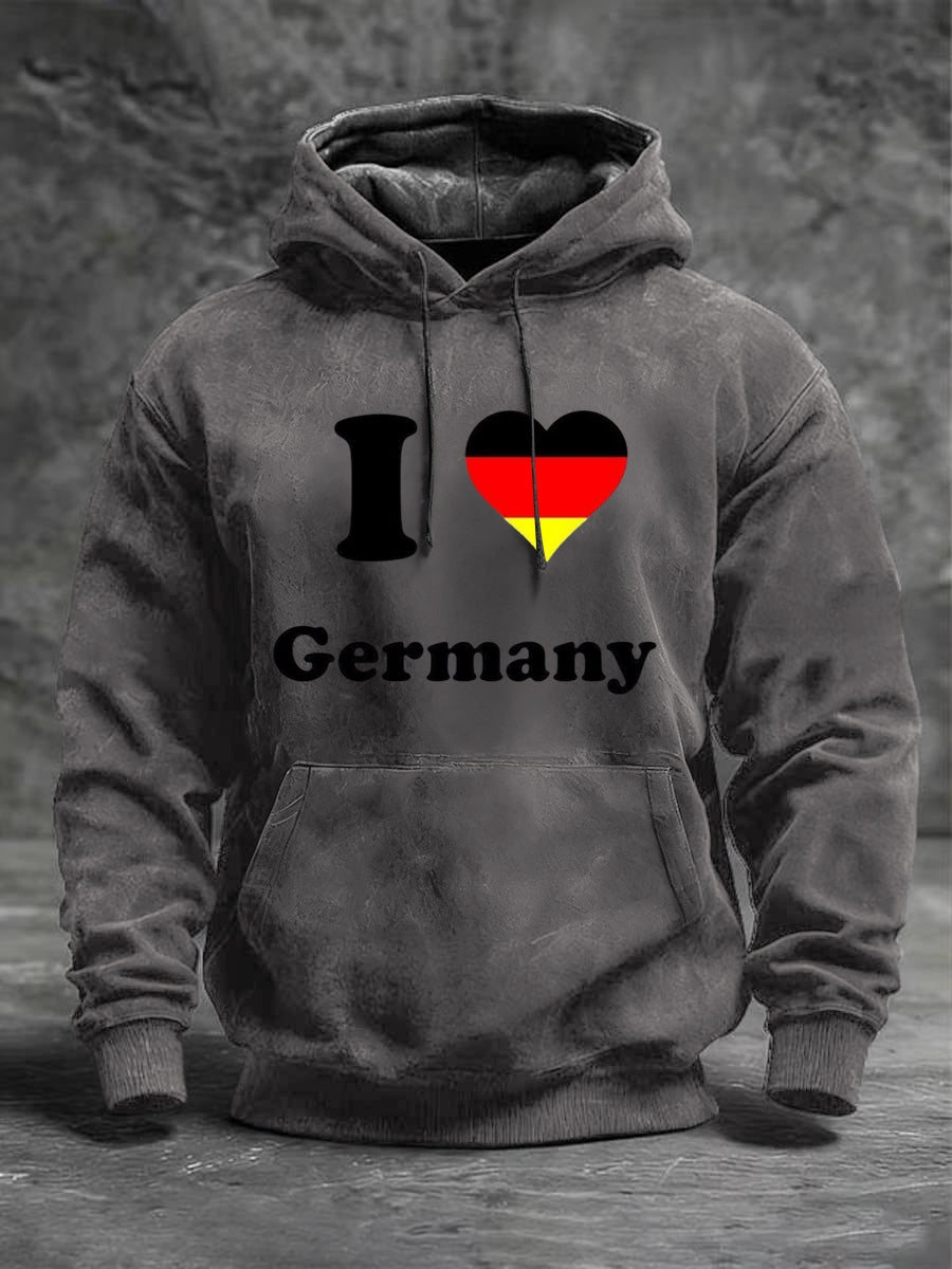 Herren grauer "I Love Germany" Hoodie mit Herz druck