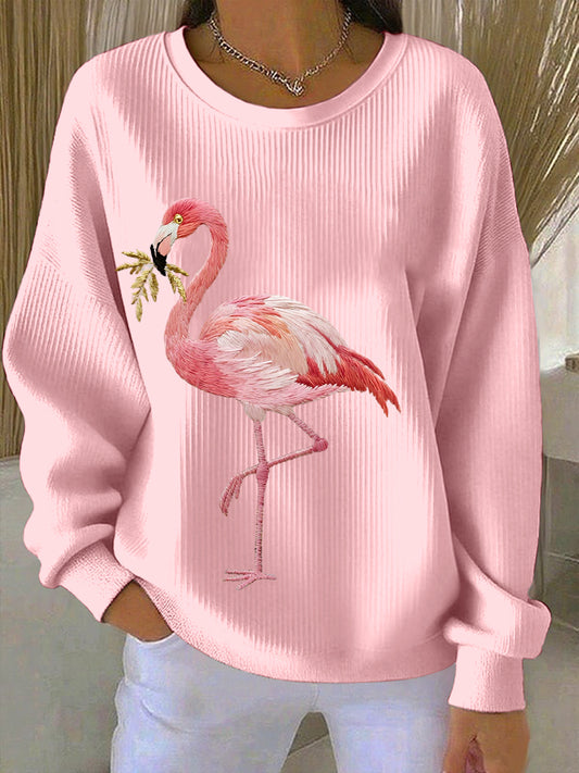 Damen Flamingo Stickerei Muster Sweatshirt
