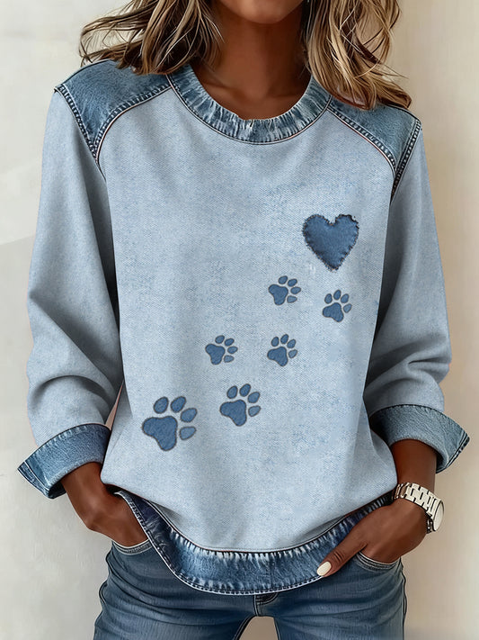 Damen Hunde paw Denim Crewneck Sweatshirt