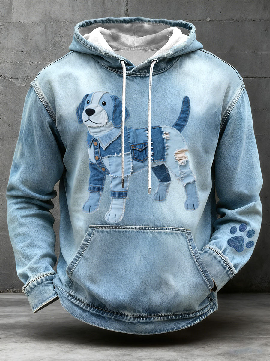 Herren Denim Patchwork Kunst Beagle Hunde muster Hoodie