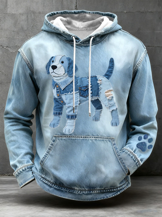 Herren Denim Patchwork Kunst Beagle Hunde muster Hoodie