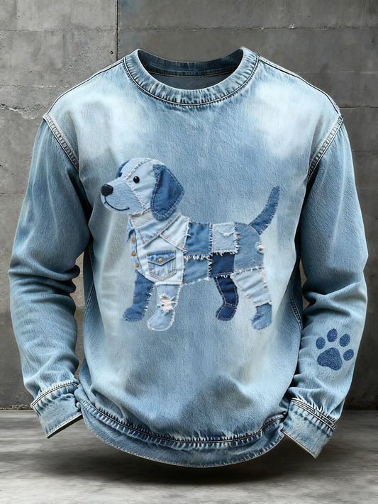 Herren Denim Patchwork Kunst Beagle Hunde muster Sweatshirt