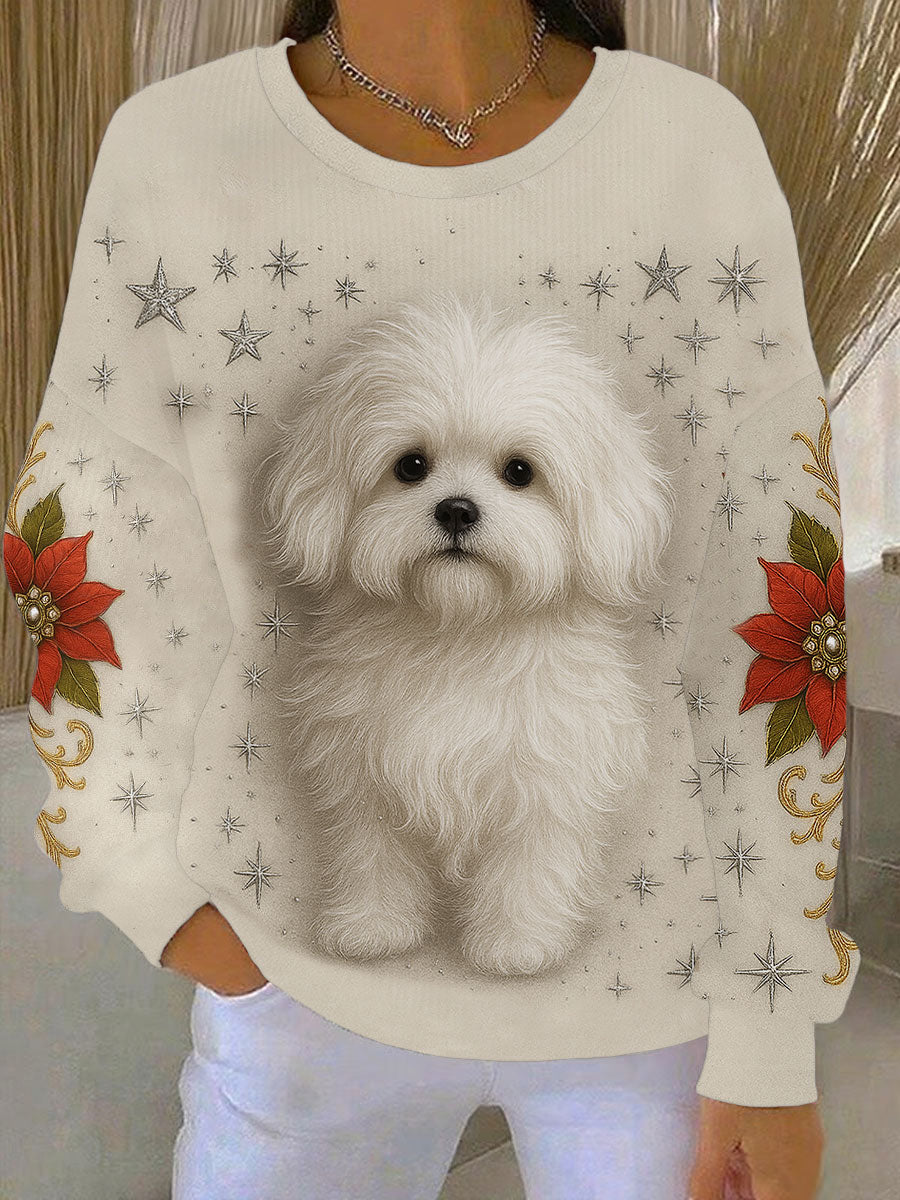 Frauen niedliche Hunde kunst Geripptes Rundhals-Sweatshirt