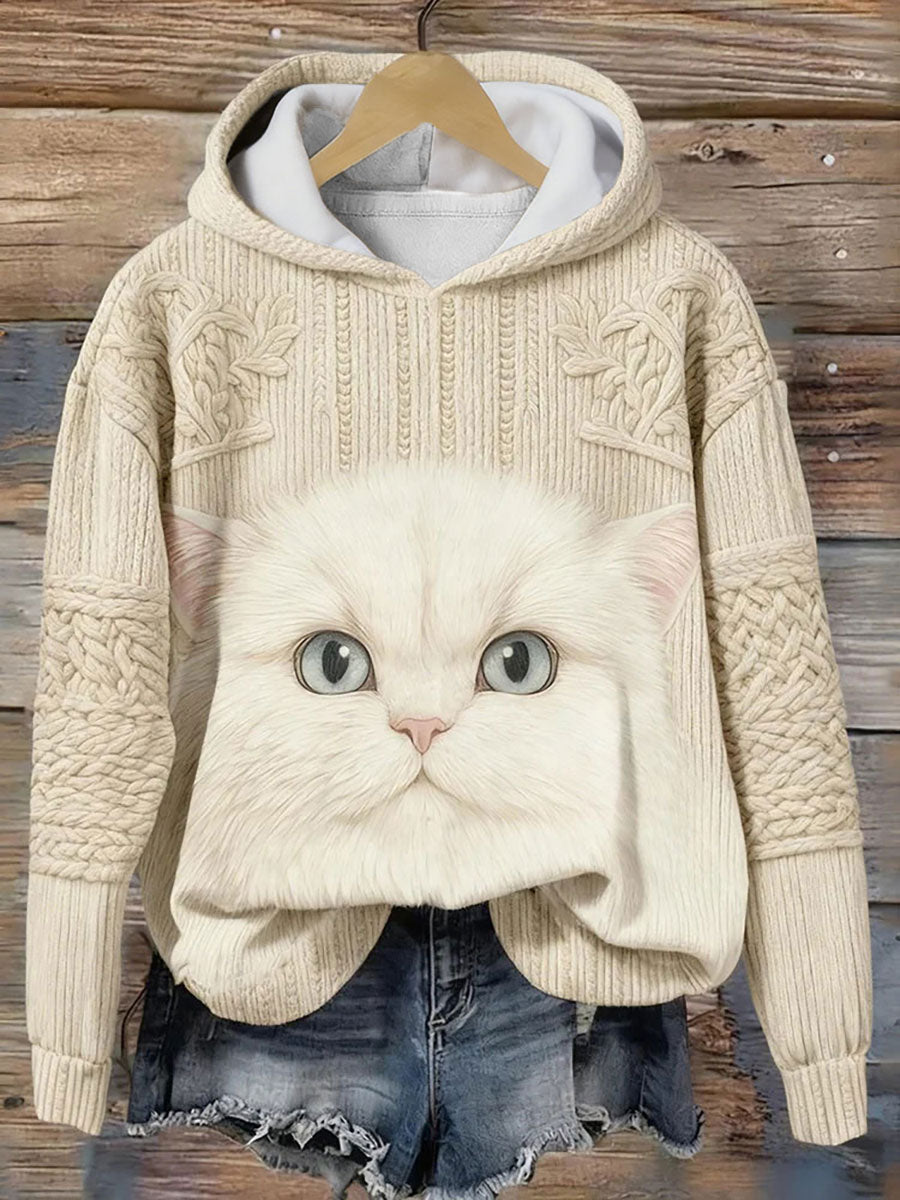 Casual Hoodie mit Katzen-Kunstdruck für Frauen