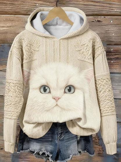Casual Hoodie mit Katzen-Kunstdruck für Frauen