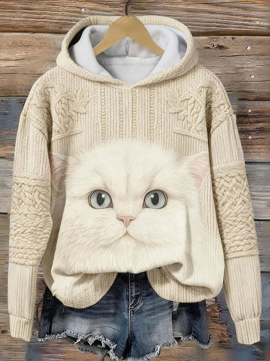 Casual Hoodie mit Katzen-Kunstdruck für Frauen