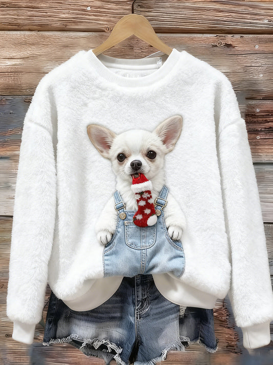 Damen Retro Tier Weihnachts kunst Print Casual Flanell Top