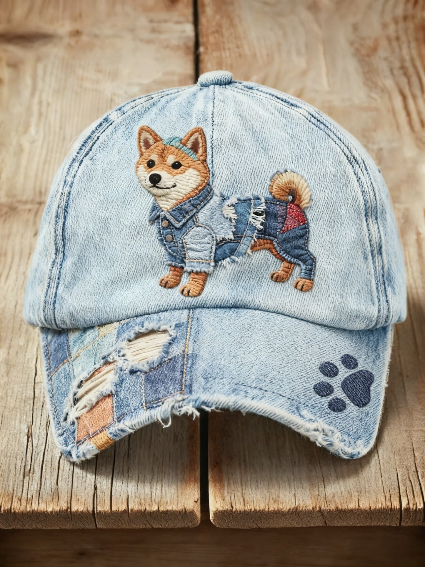 Retro niedliche Hunde-Denim-Stoff-Druck-Freizeit-Wasch kappe