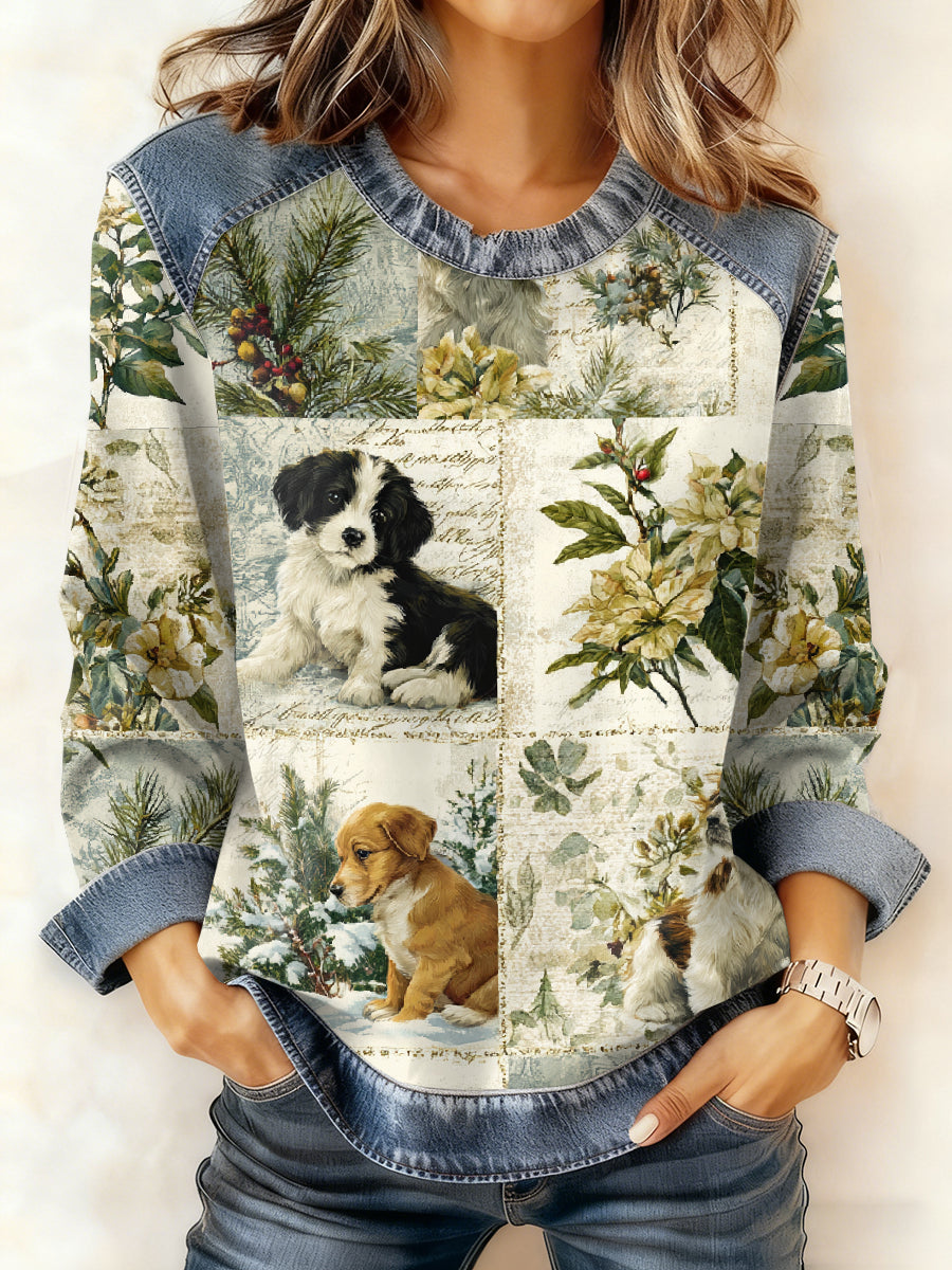 Damen-Sweatshirt mit lässiger Patchwork-Tier druck mit Kapuze