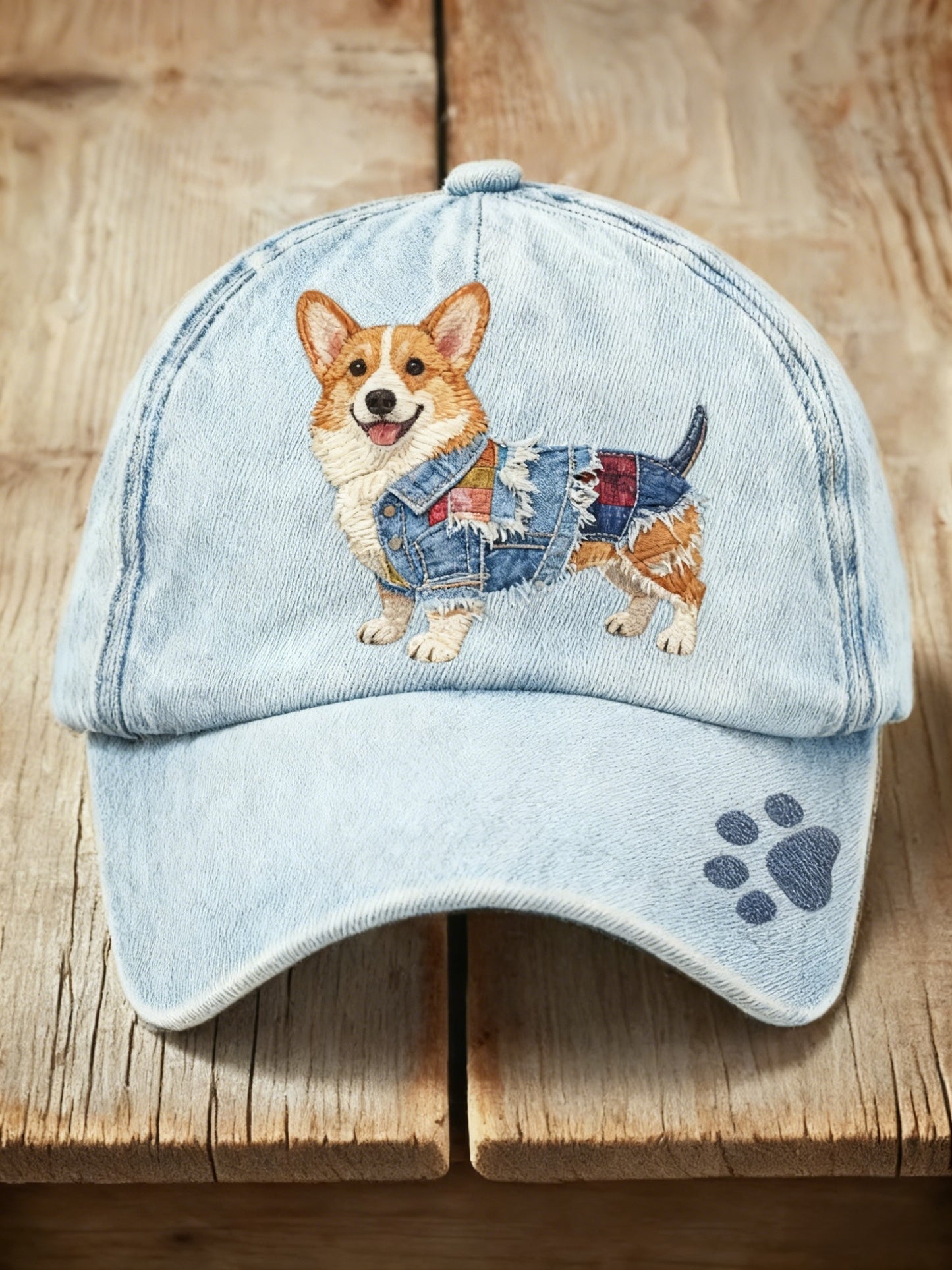 Retro niedlicher Hund Corgi Denim Stoff Druck Casual Wasch kappe