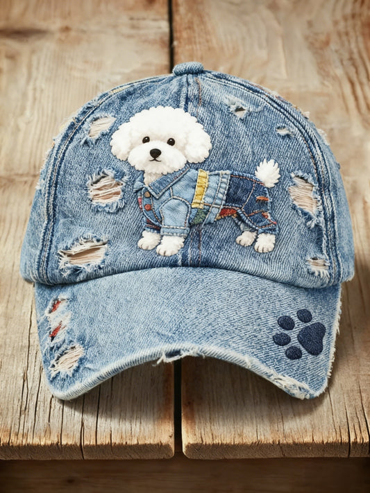 Retro niedliche Hunde-Denim-Stoff-Druck-Freizeit-Wasch kappe