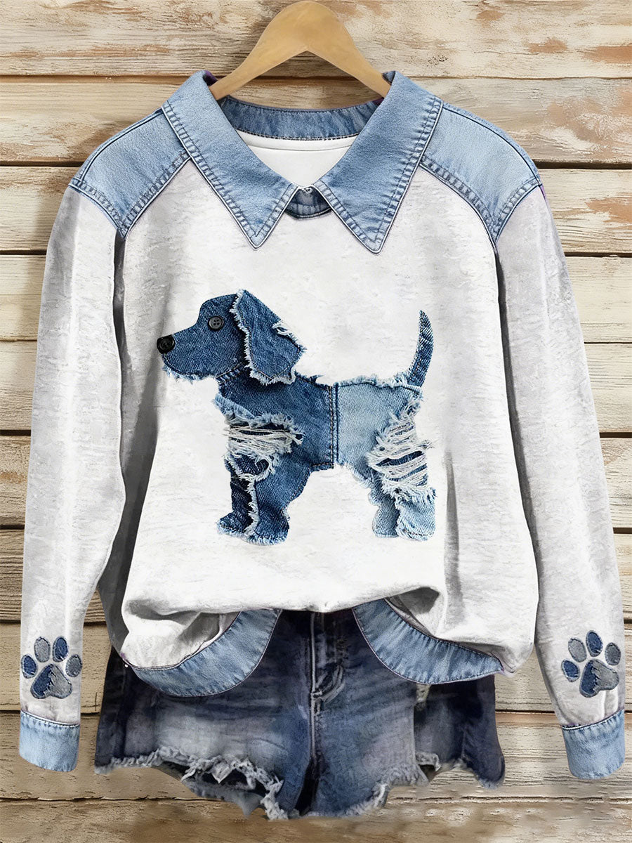 Damen Hund Kunstdruck Casual Top