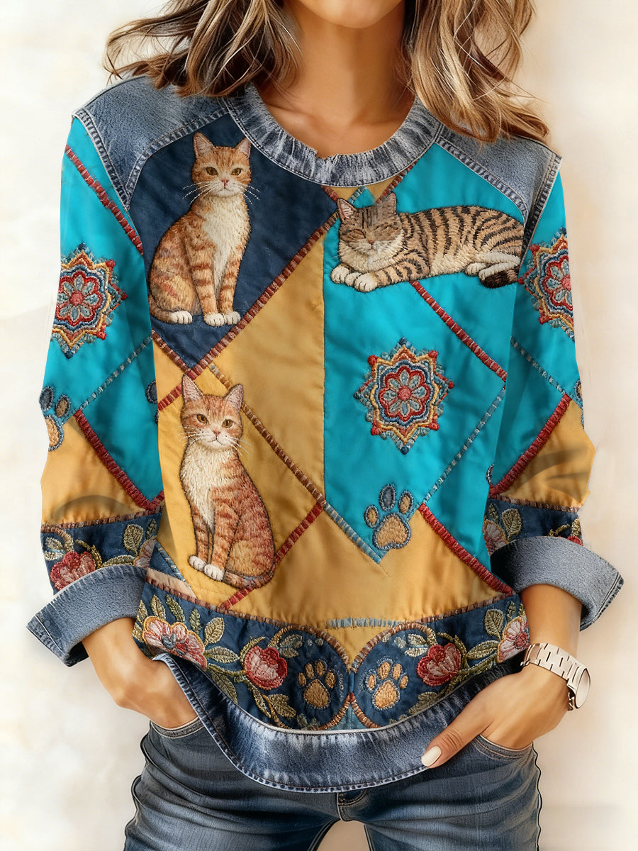 Damen-Sweatshirt mit lässiger Patchwork-Tier druck mit Kapuze