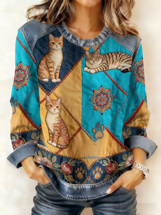 Damen-Sweatshirt mit lässiger Patchwork-Tier druck mit Kapuze