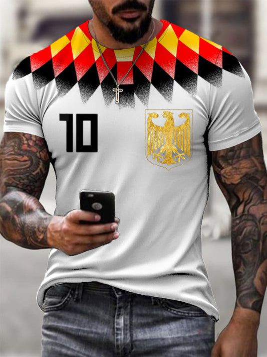 Herren Vibrant Rot-Gelb Deutschland Adler & Nummer 10 Print T-Shirt