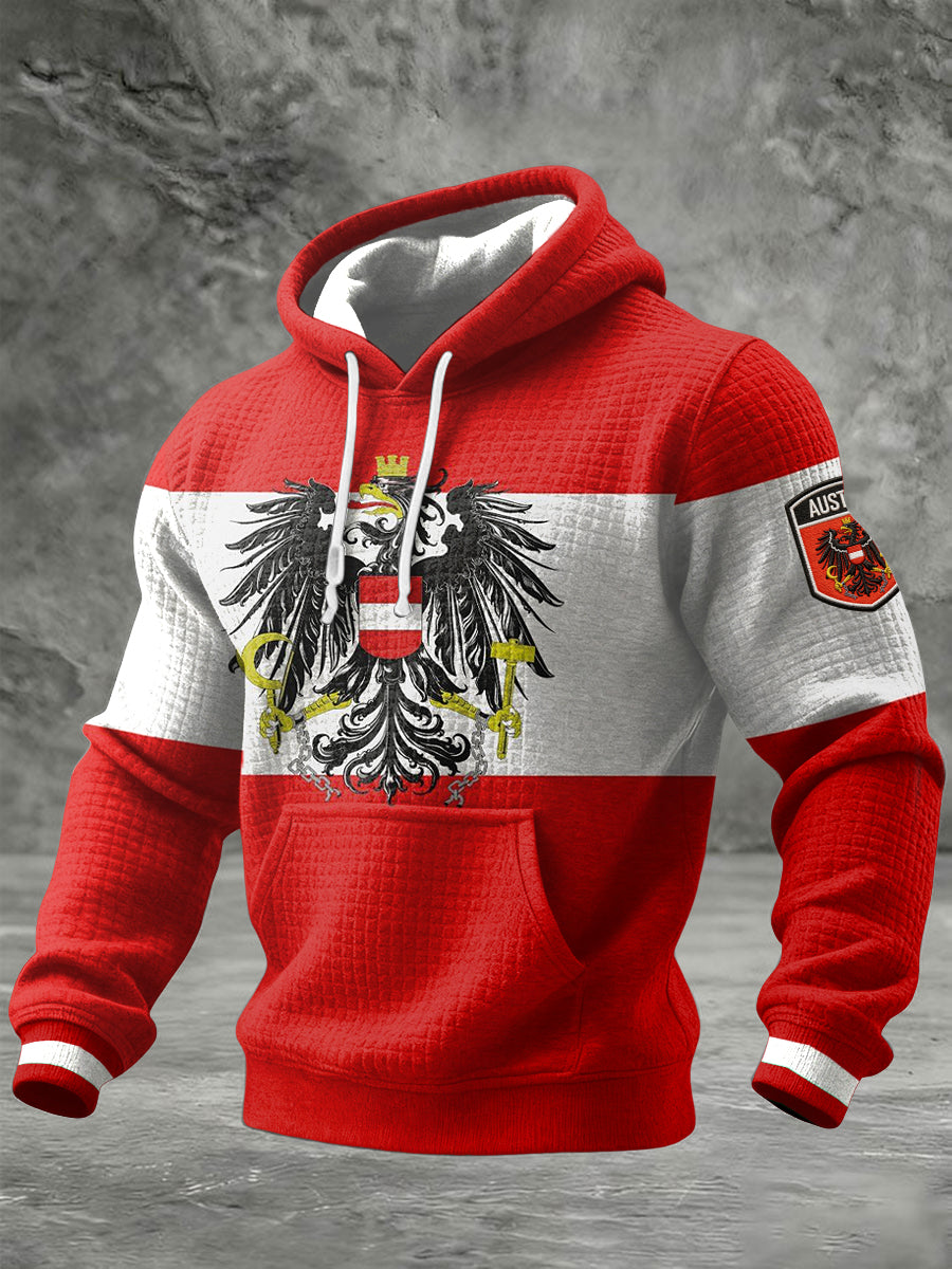 Retro Österreich ische Flagge Patchwork Casual Waffel Hoodie