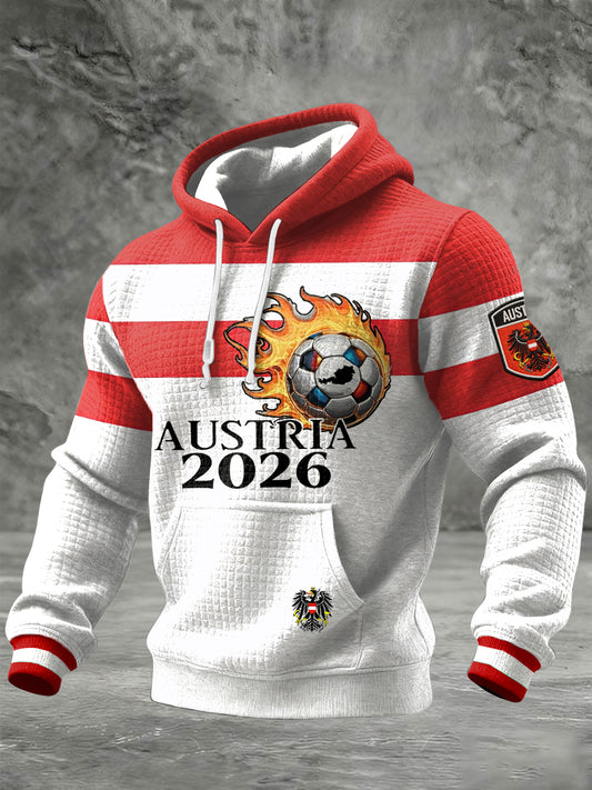 Retro Österreichi scher Fußball Patchwork Casual Waffel Hoodie